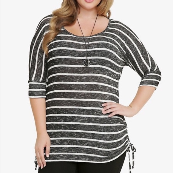 torrid Tops - Torrid Gray White Stripe Ruched Top Shirt 2 2X